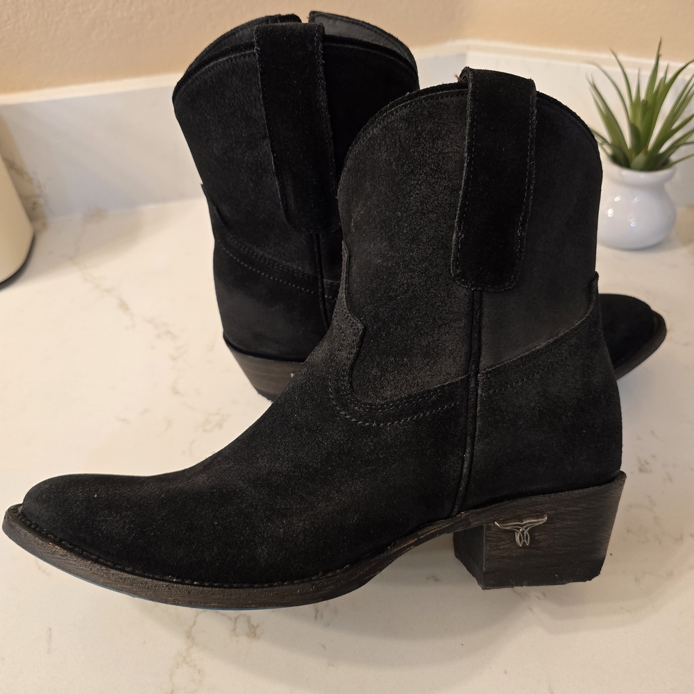 Lane Plain Jane Black Suede Ankle Boots - Picture 4 of 10